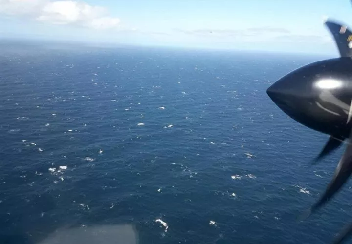 Fotografía cedida por la Armada Argentina ayer, que muestra la operación de un avión en la búsqueda del submarino ARA San Juan. EFE