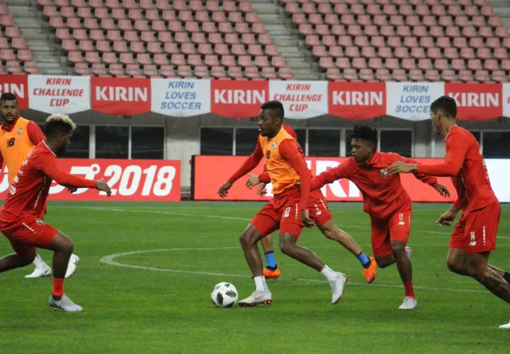 La selección de Fútbol de Panamá en su último ensayo desde el Denka Big Swan Stadium en Niigata. Foto: Fepafut