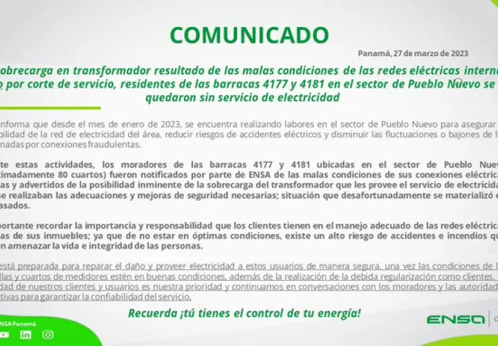 Comunicado de Ensa.