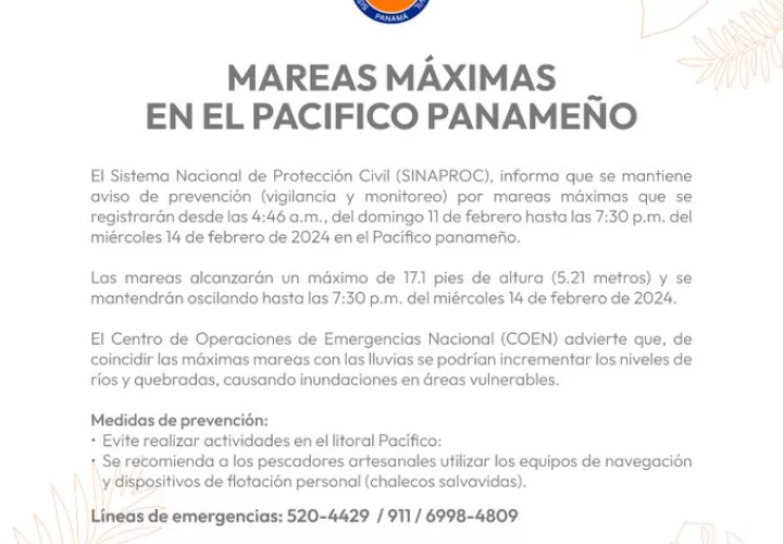 Aviso de vigilancia por máximas mareas.